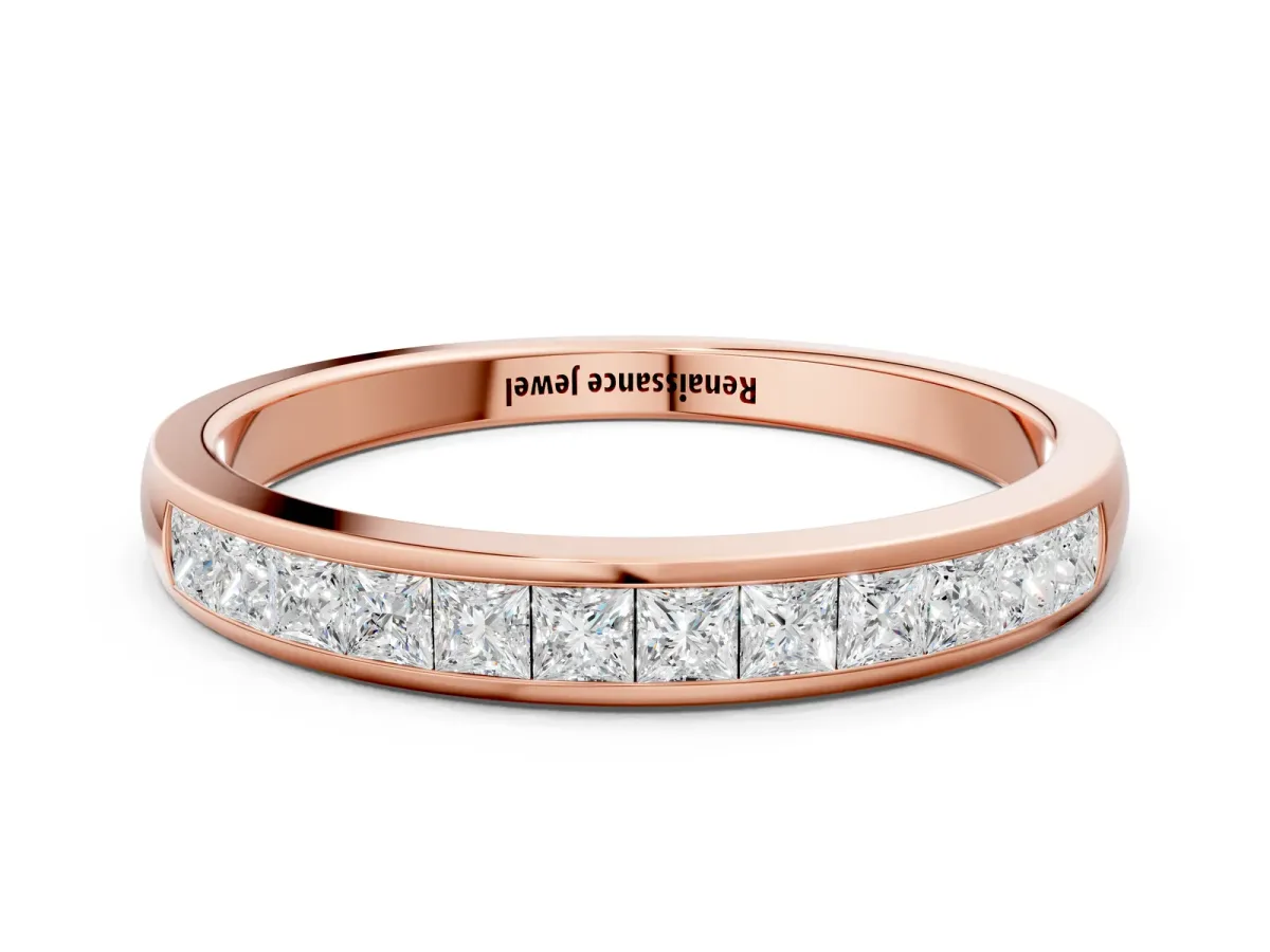 Princess Cut Diamond Channel Set Eternity Band Rose gold