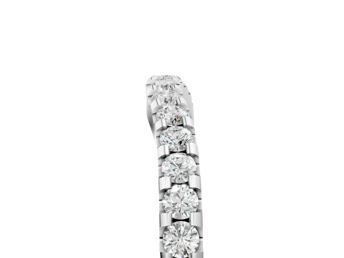 Round Diamond Pavé Curved Wedding Band Silver