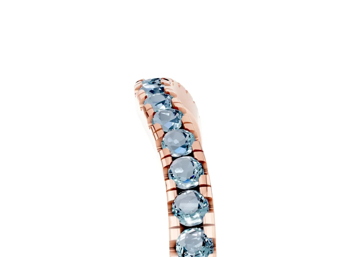 Aquamarine Pavé Curved Wedding Band Rose gold