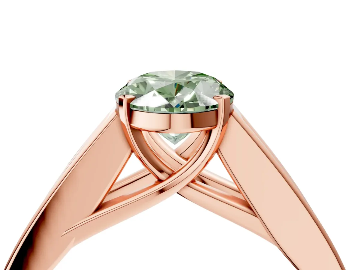Fancy Green Oval Cut Cut Channel Set Solitaire Ring with Four-Prong Setting Rose gold