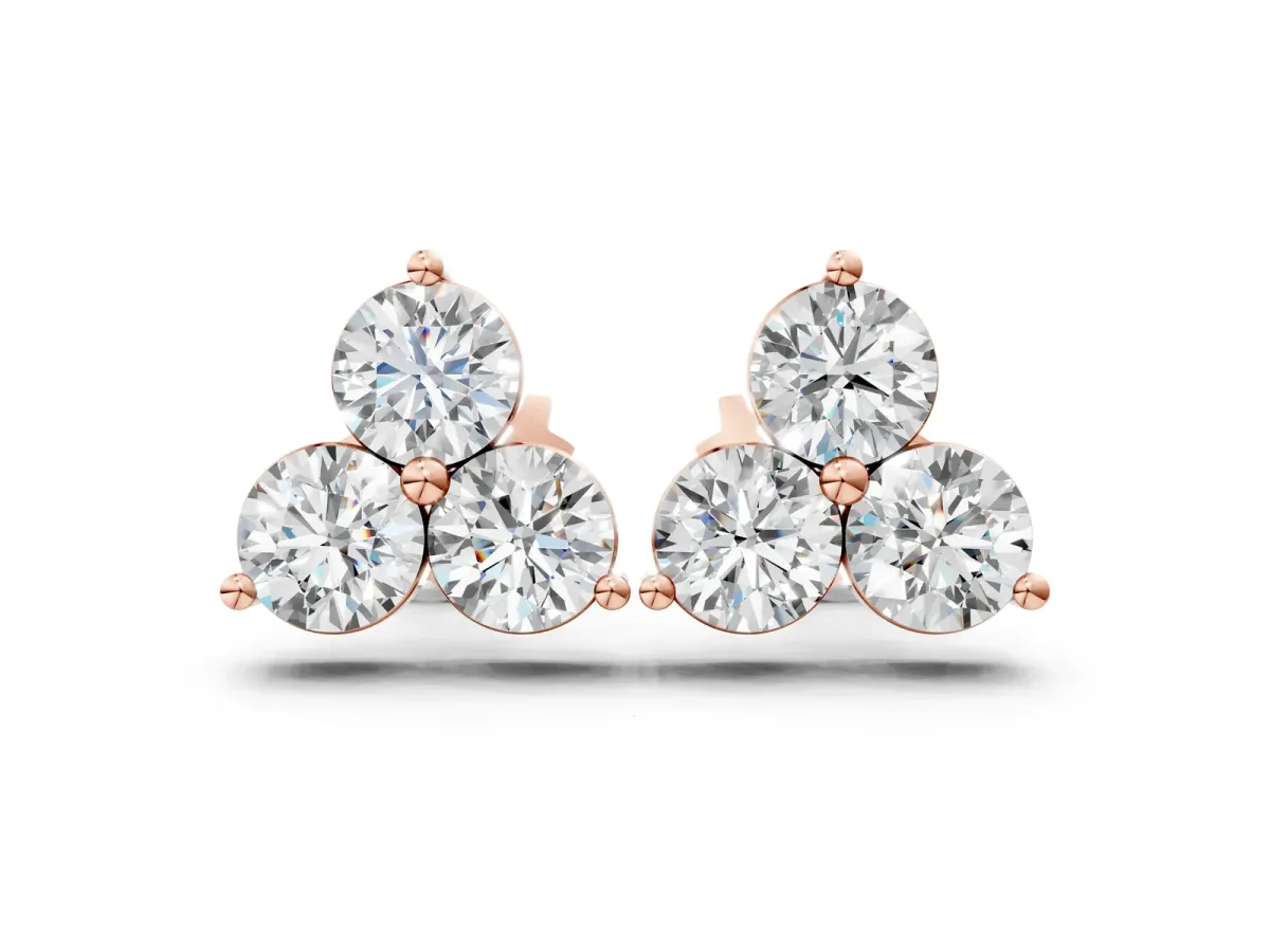 Triangular Cluster Round Diamond Stud Earrings with Prong Setting Rose gold
