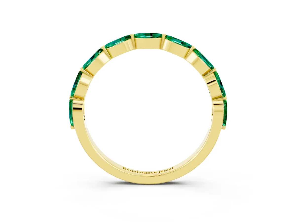 Marquise Emerald Half Eternity Band with Prong Setting Yellow gold