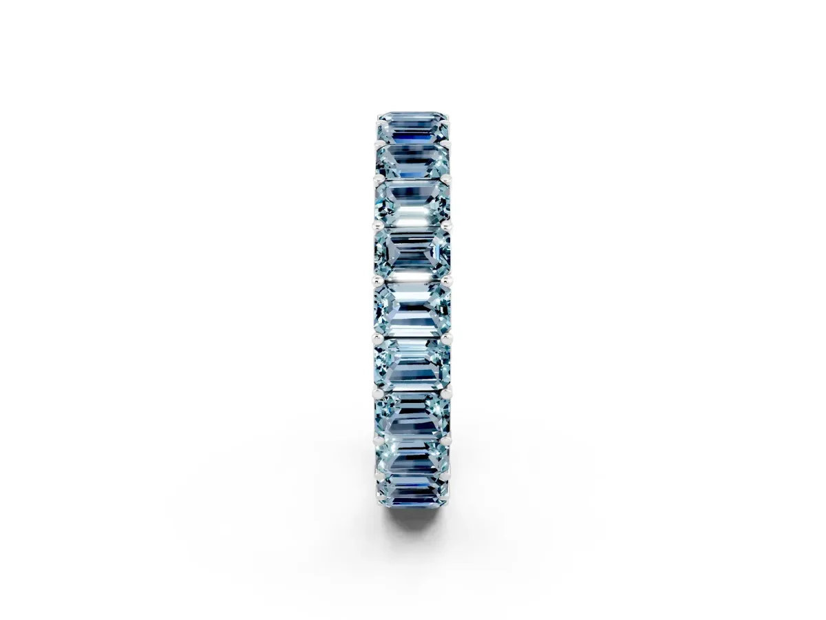 Emerald Cut Aquamarine Eternity Band with Shared Prong Setting White gold