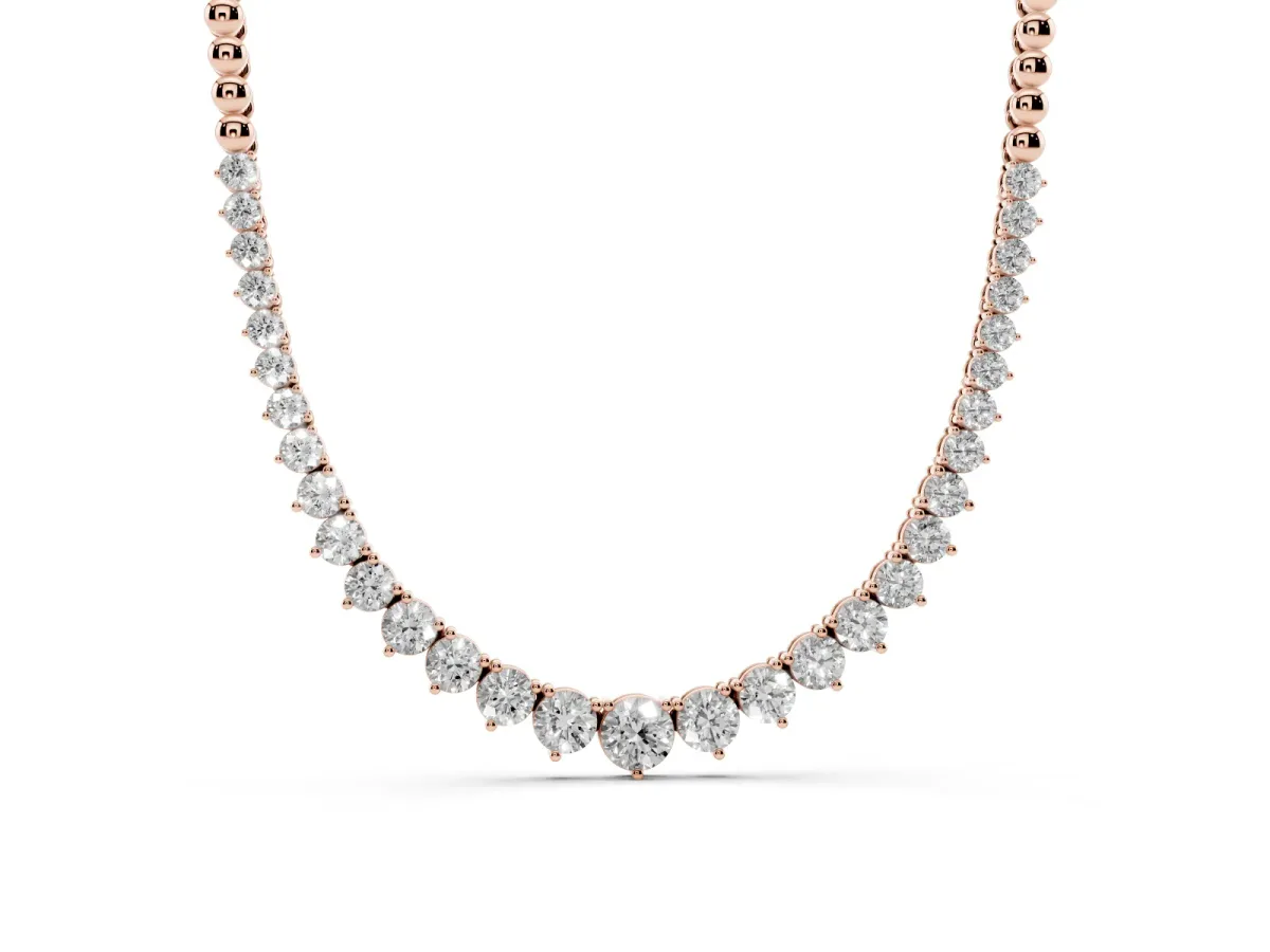 Round Diamond Tennis Necklace with Graduated Prong Setting Rose gold