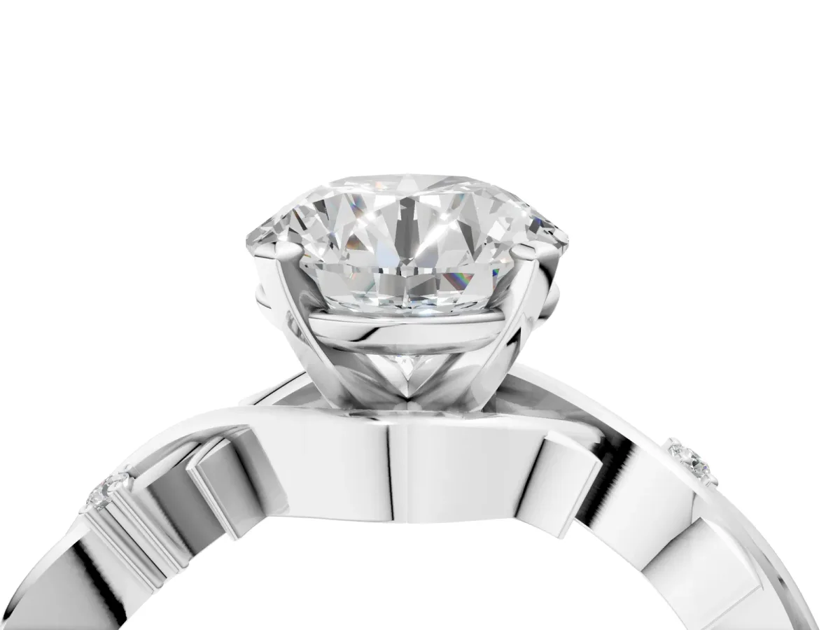 Round Cut Diamond Solitaire Ring with Twisted Band and Prong Setting Platinum