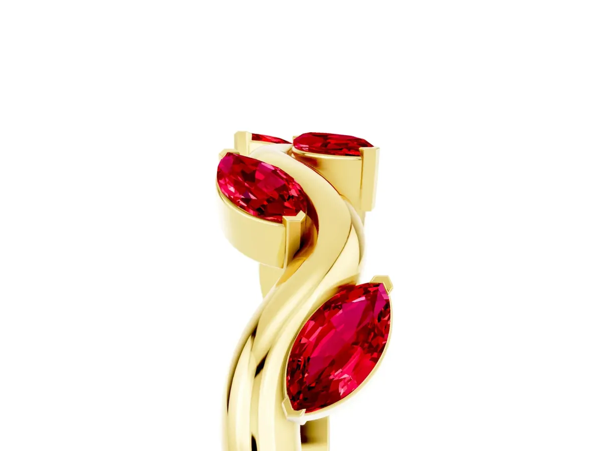 Marquise Ruby Twisted Band with Prong Setting Yellow gold