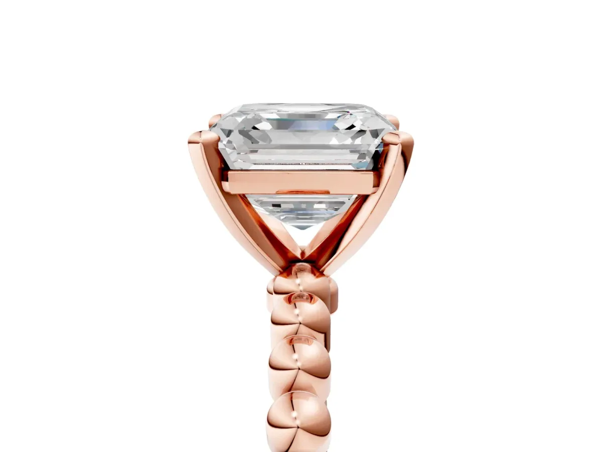 Asscher Cut Diamond Solitaire Ring with Beaded Band and Prong Setting Rose gold
