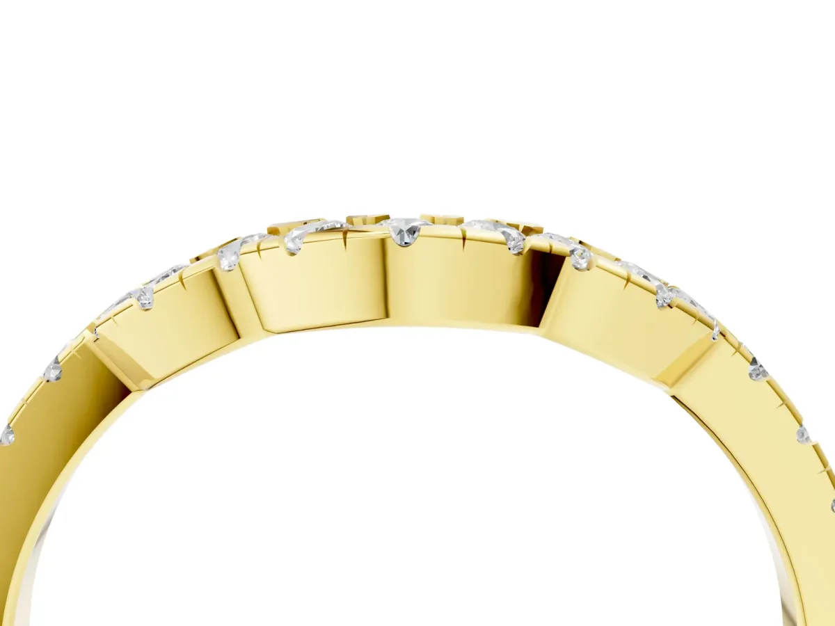 Curved Diamond Pavé Round-Cut Contour Band Yellow gold