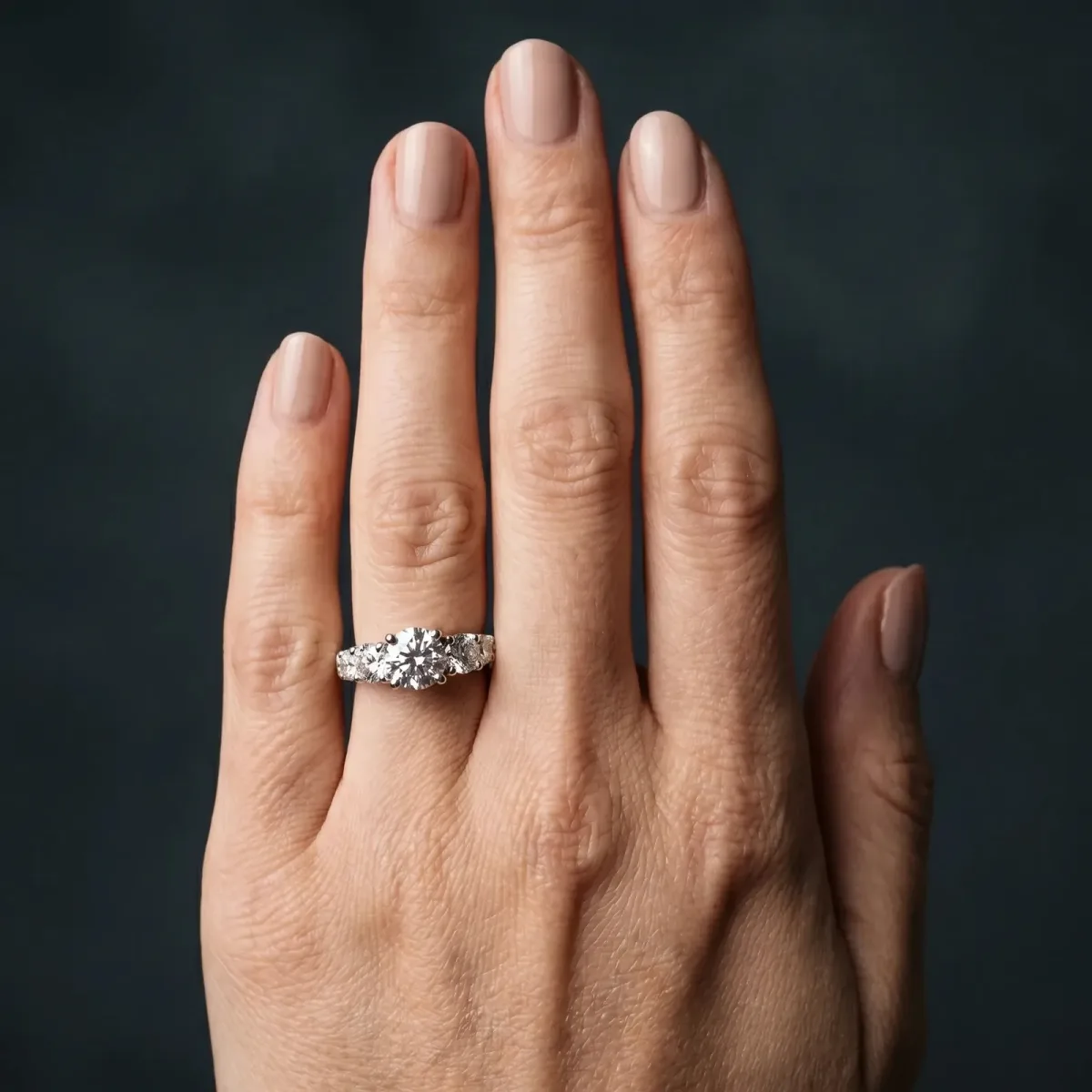 Three-Stone Cushion Cut Diamond Pavé Band with Prong Setting Platinum