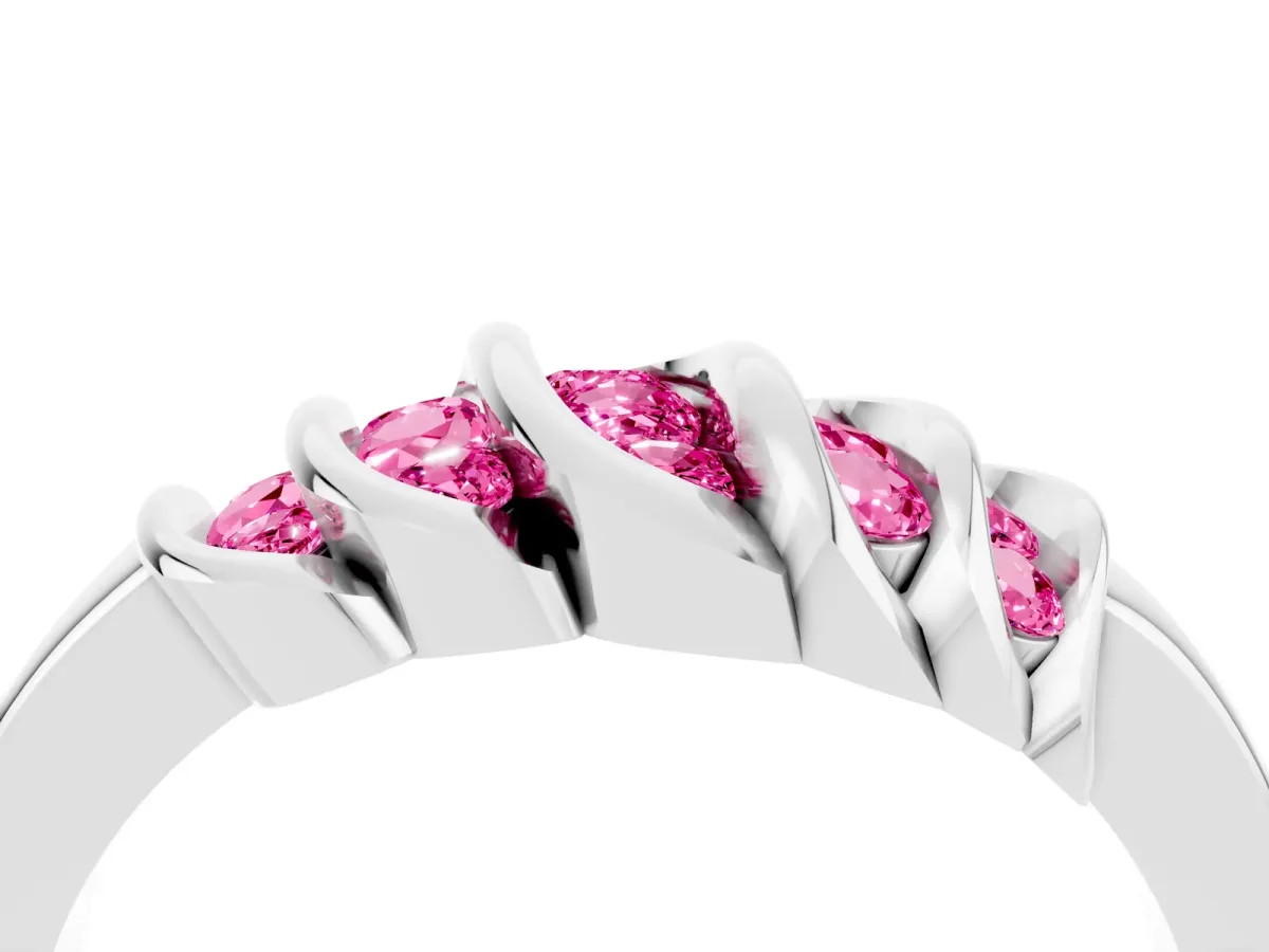 Round Pink Sapphire Multi-Row Crossover Band White gold
