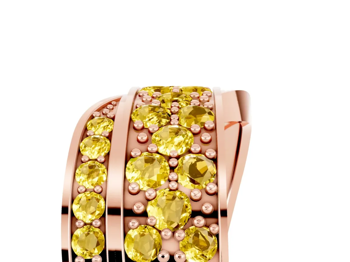 Pavé Round Yellow Sapphire Crossover Band with Bead Prong Setting Rose gold