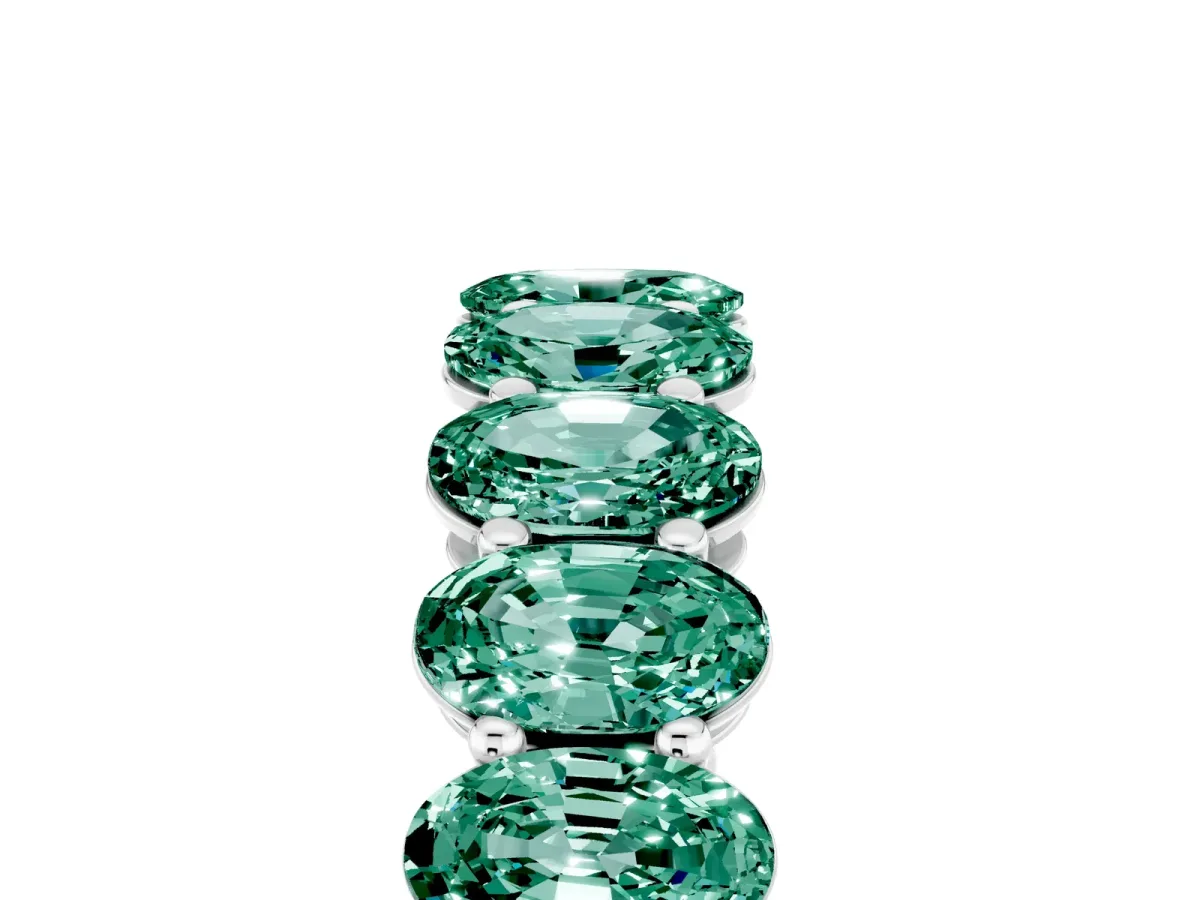 Oval Cut Green Sapphire Eternity Band with Shared Prong Setting Silver
