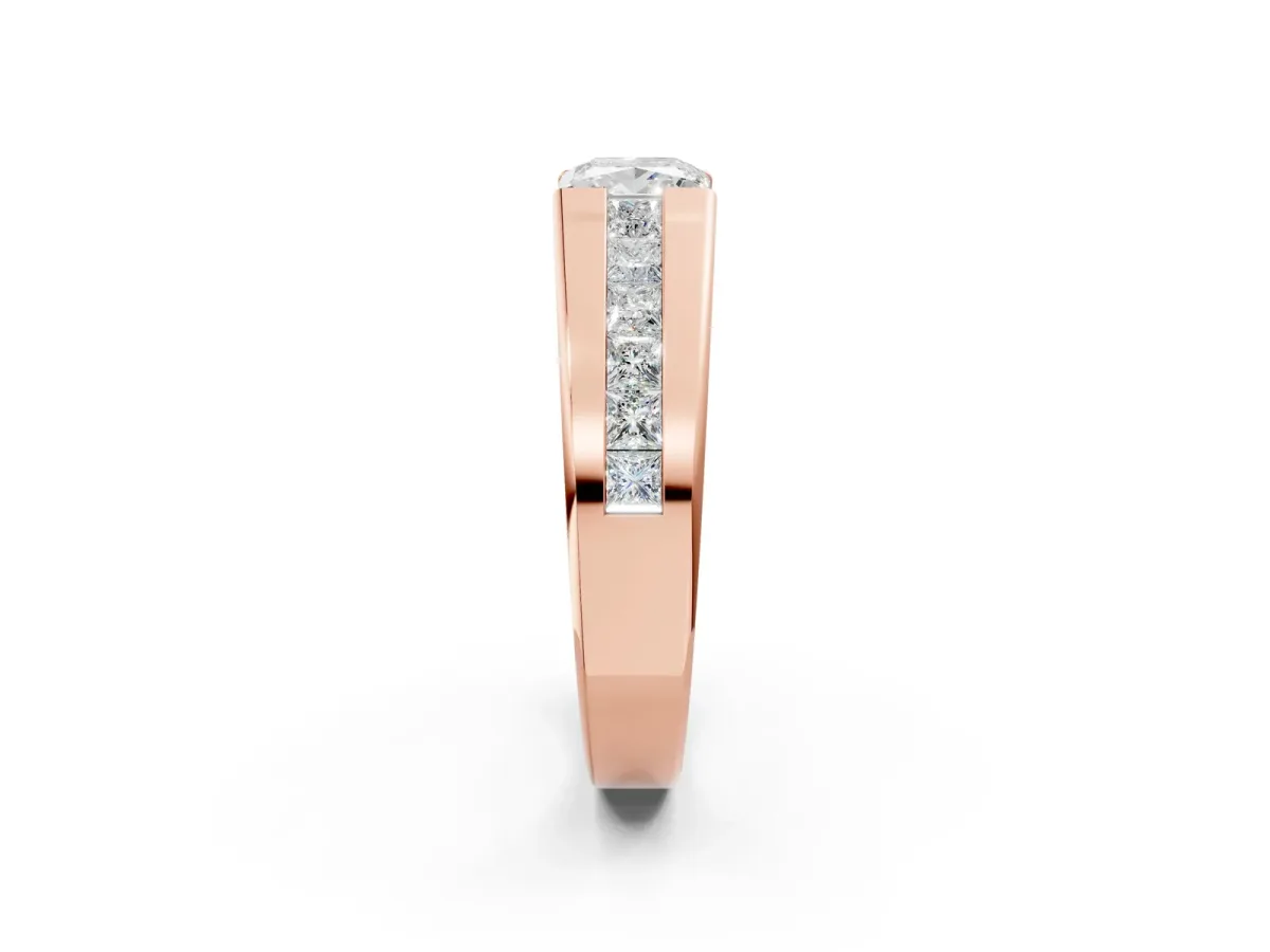 Princess Diamond Channel Set Mens Ring Rose gold