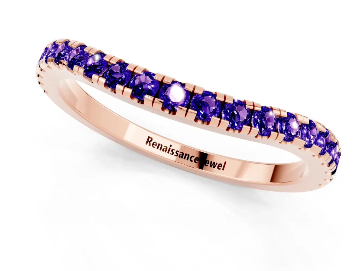 Round Tanzanite Pavé Half Eternity Band with Shared Prong Setting Rose gold