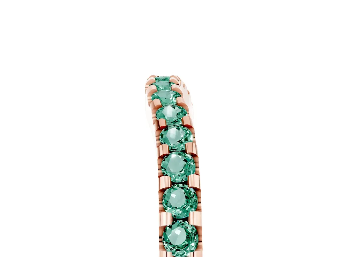Round Green Sapphire Pavé Curved Wedding Band Rose gold