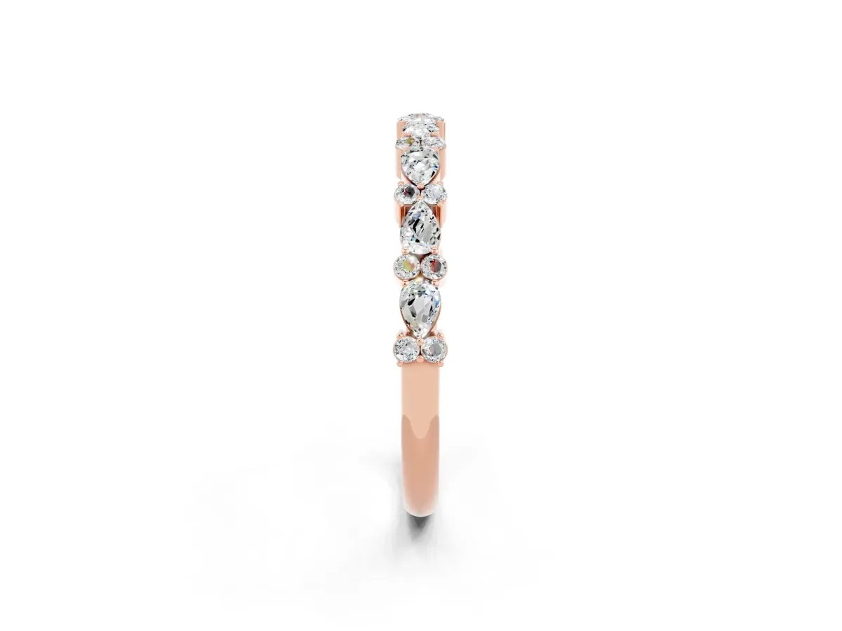 Pear and Round Moissanite Wedding Band Rose gold
