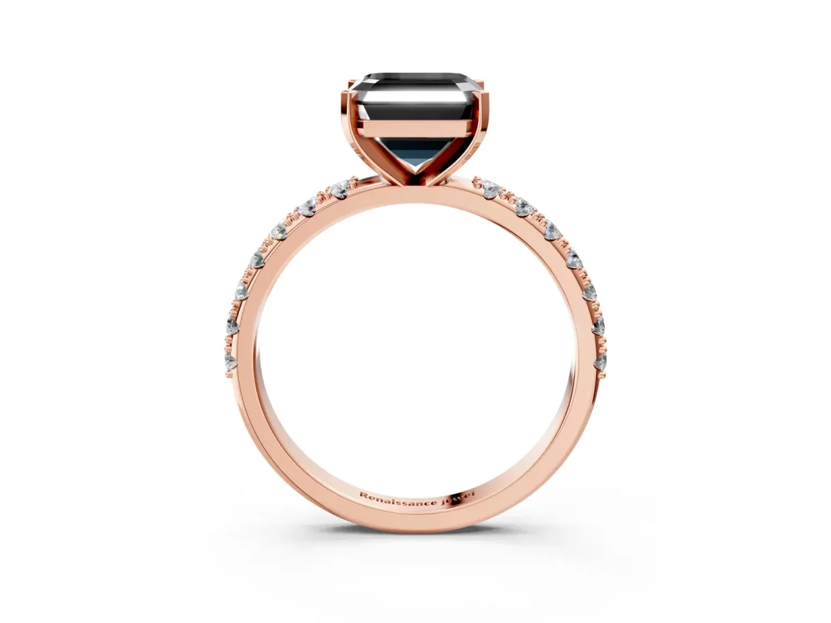 Fancy Black Asscher Cut Diamond Solitaire Pavé Band with Four-Prong Setting Rose gold