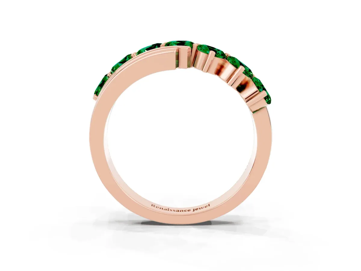 Round Emerald Wave Band with Channel and Shared Prong Setting Rose gold