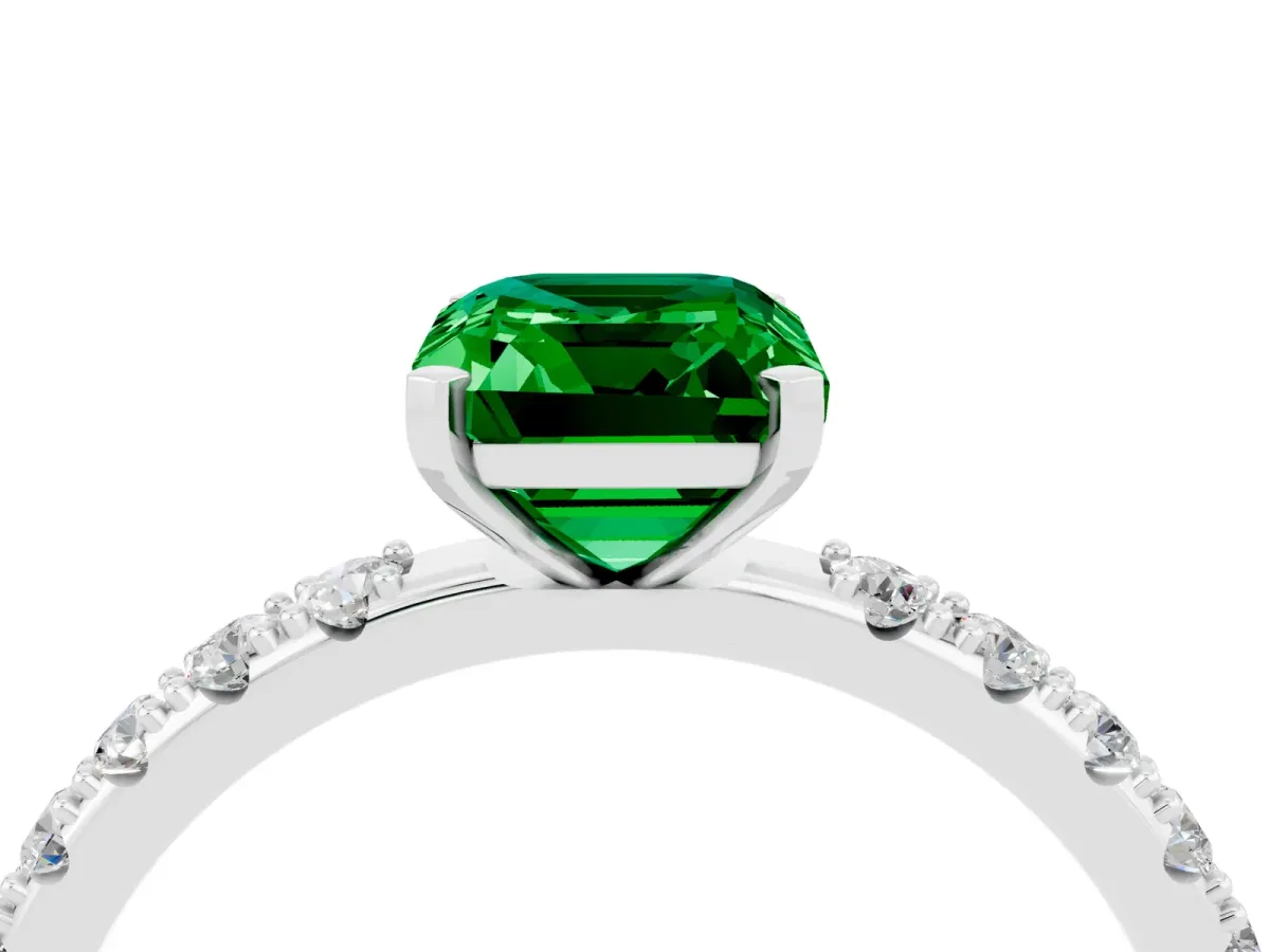 Emerald Cut Emerald Solitaire Pavé Band with Four-Prong Setting Platinum