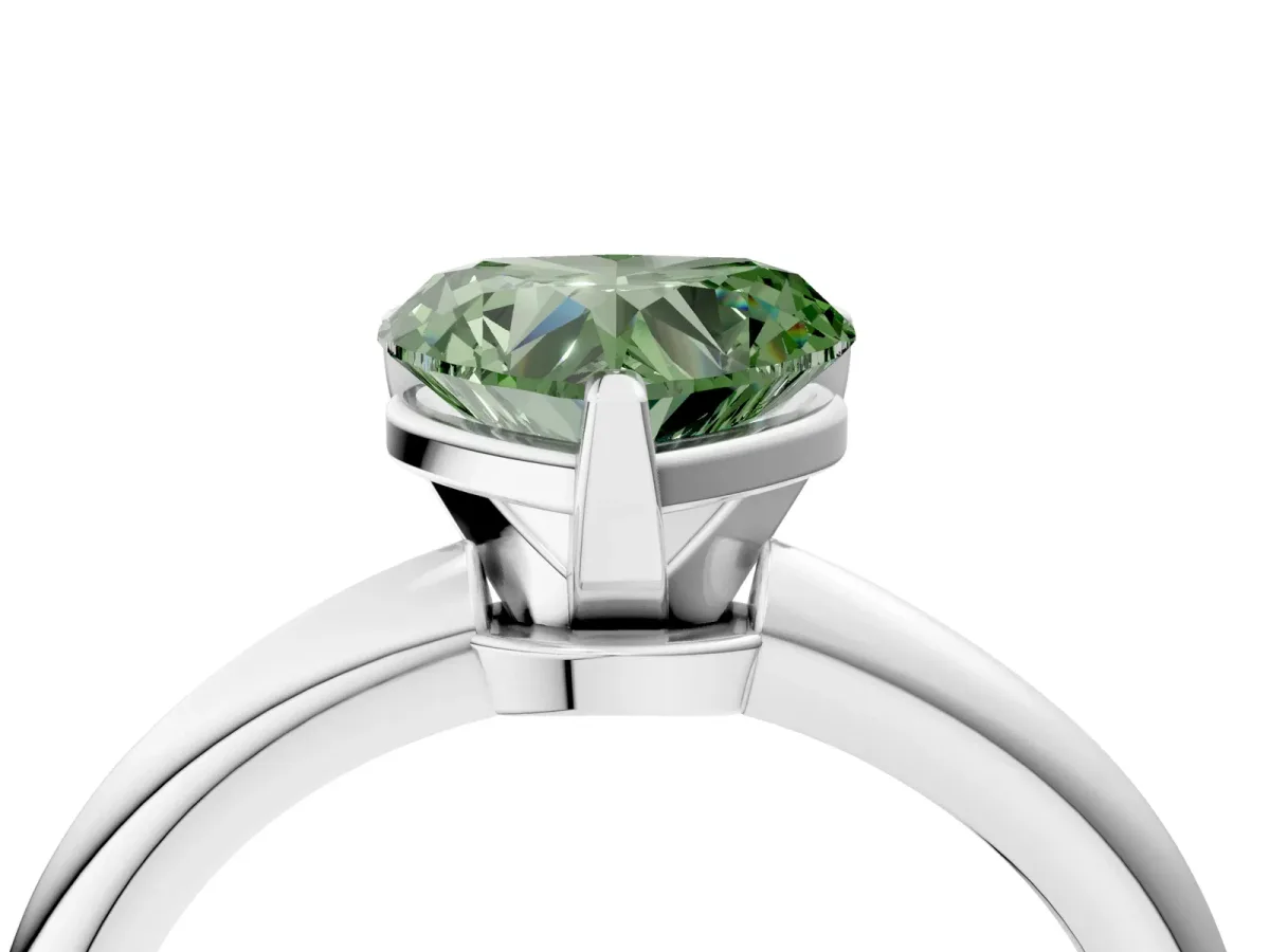 Fancy Green Heart Cut Diamond Solitaire Ring with Six-Prong Setting and Classic Band Silver