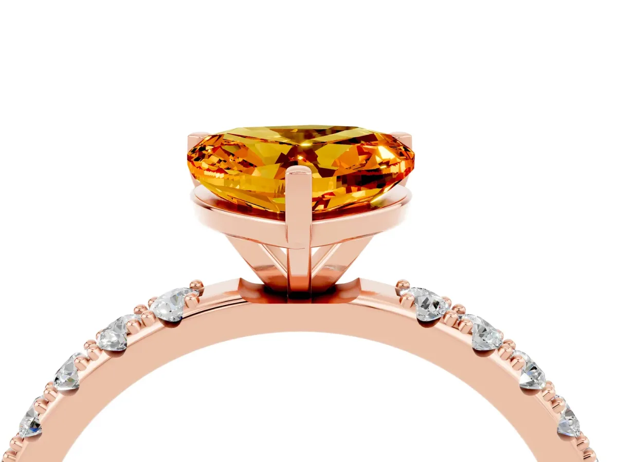 Heart Cut Citrine Solitaire Pavé Band with Four-Prong Setting Rose gold