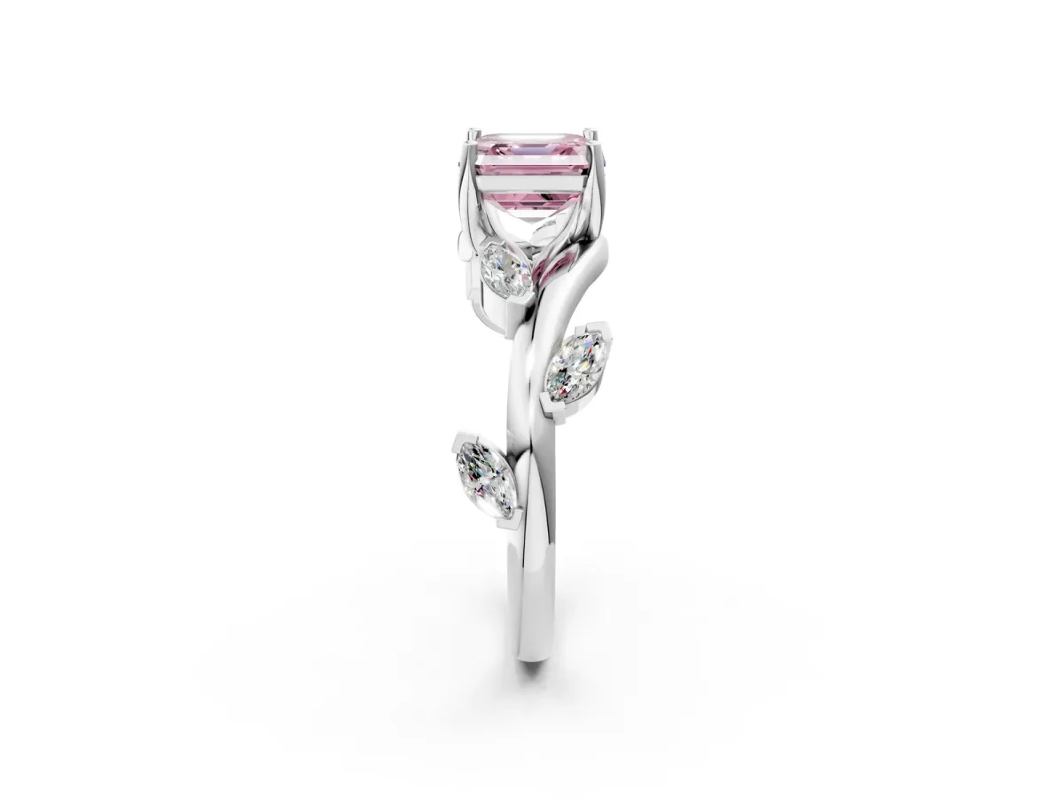 Fancy Pink Asscher Cut Solitaire Twisted Band Marquise Accent Prong Setting Ring Platinum