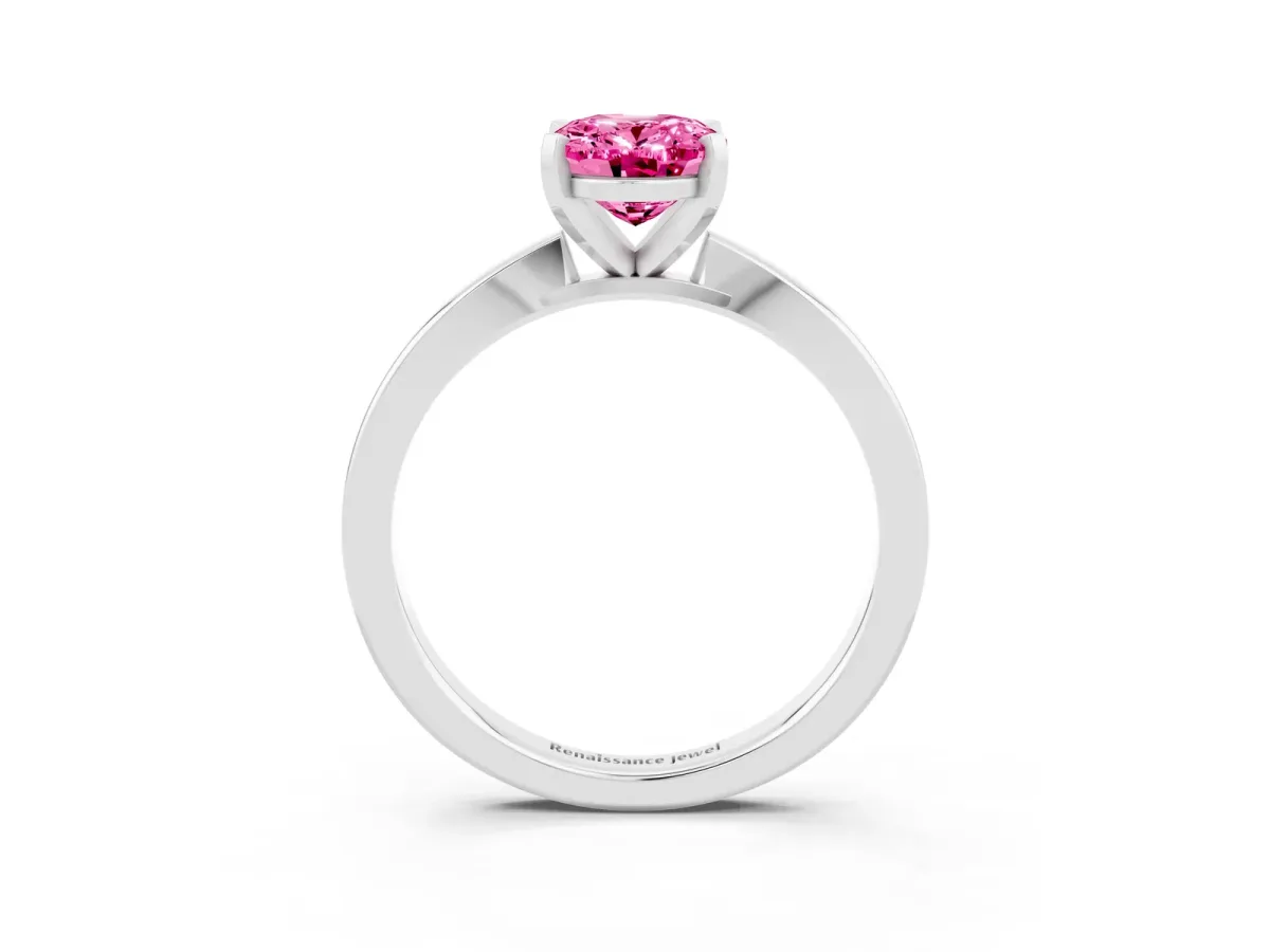 Oval Cut Pink Sapphire Solitaire Engagement Ring with Classic Band and Four-Prong Setting Silver
