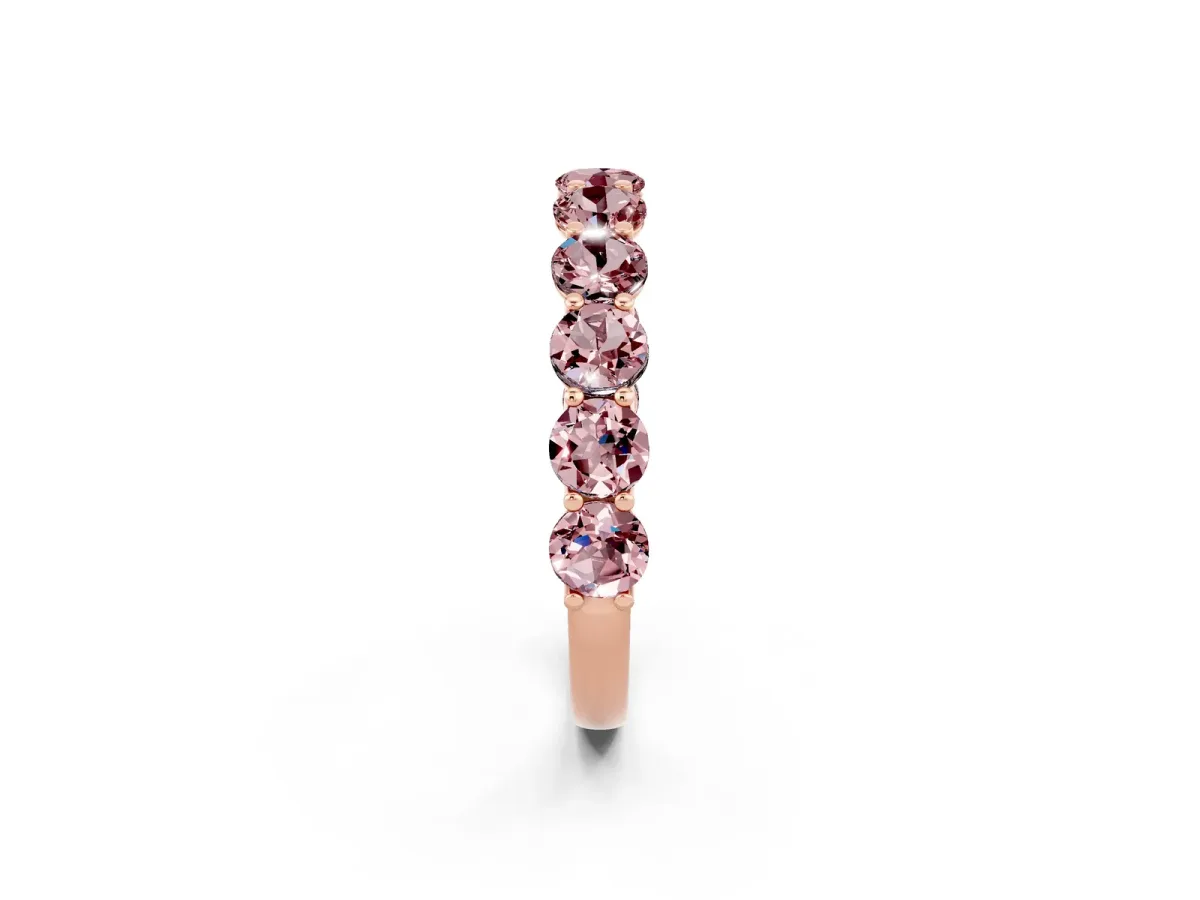Round Morganite Shared Prong Eternity Band Rose gold
