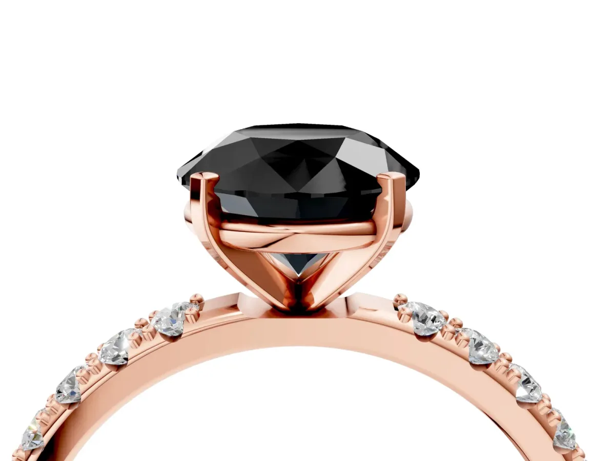 Fancy Black Round Cut Diamond Solitaire Pavé Band with Four-Prong Setting Rose gold