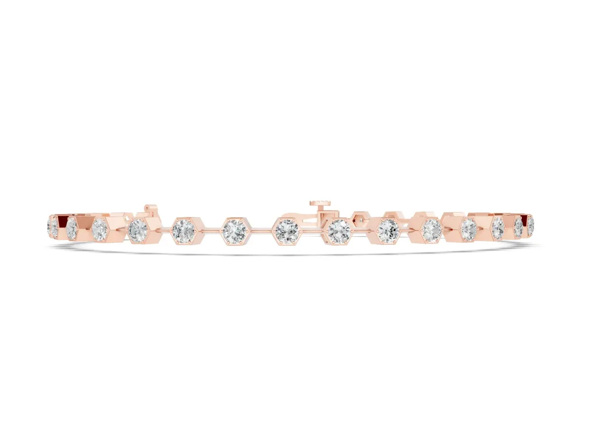 Hexagon Bezel Round Diamond Tennis Bracelet Rose gold