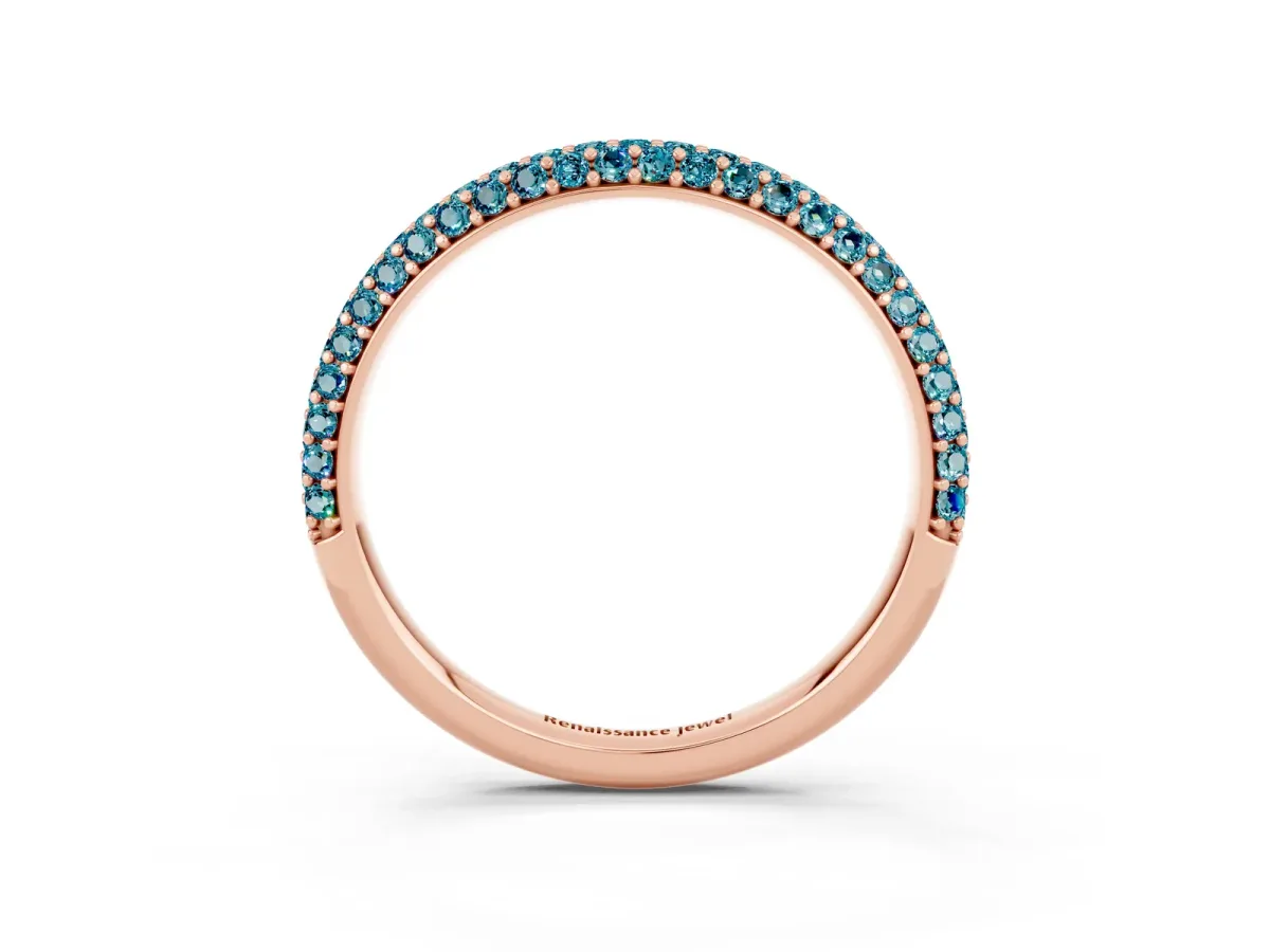 Round Blue Topaz Pavé Eternity Band with Shared Prong Setting Rose gold