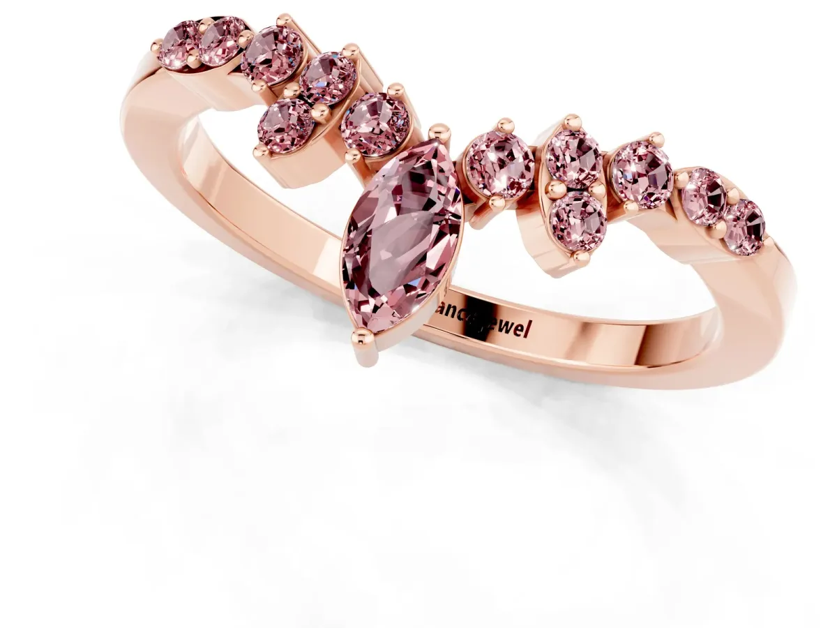 Marquise and Round Morganite Chevron Band with Prong Setting Rose gold