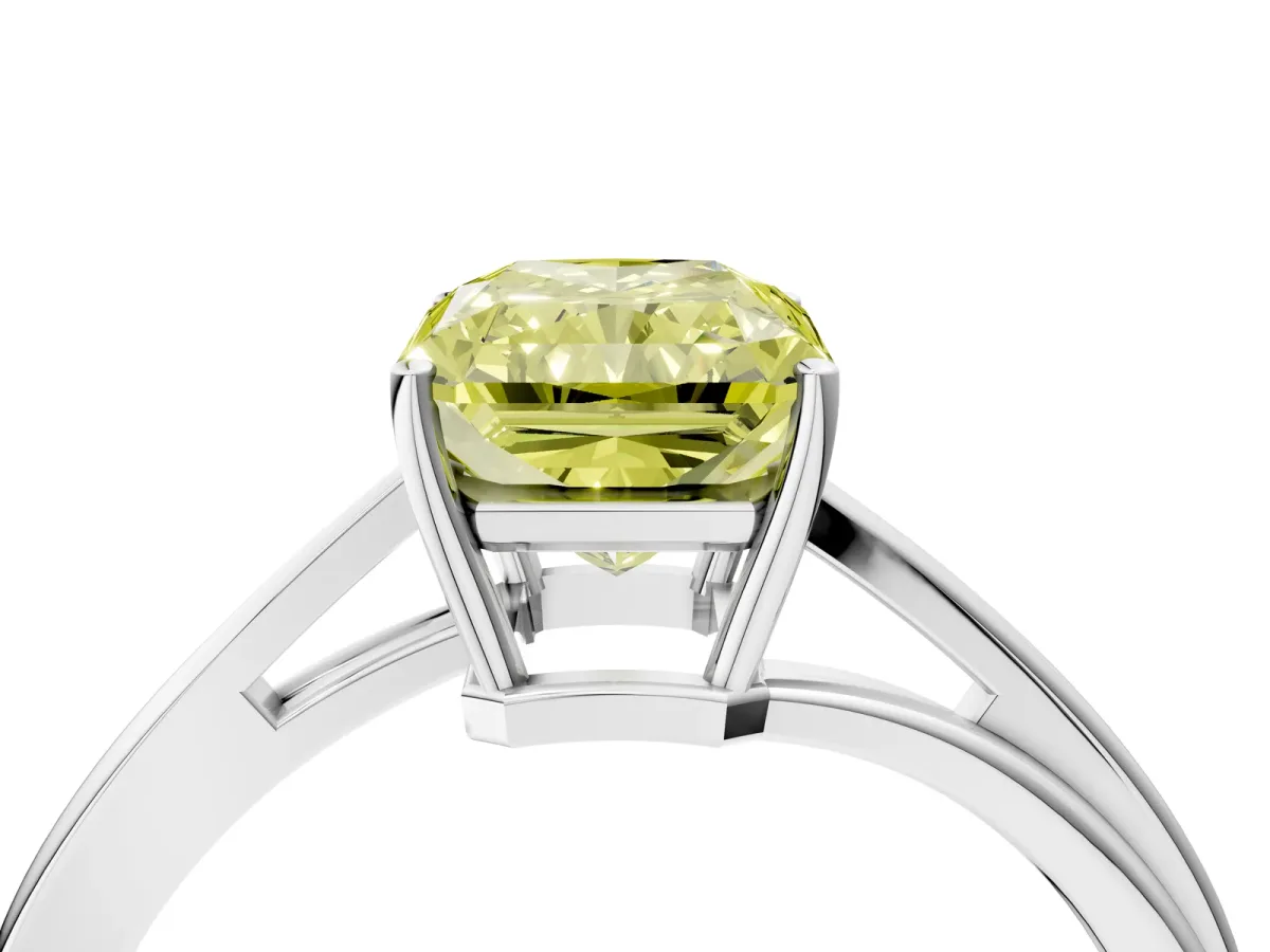 Fancy Yellow Radiant Cut Cut Solitaire Twist Band Ring with Four-Prong Setting Platinum