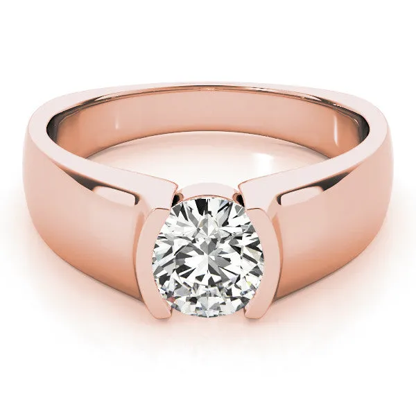 Oval Cut Solitaire Bezel Set Diamond Ring with Wide Band Rose gold
