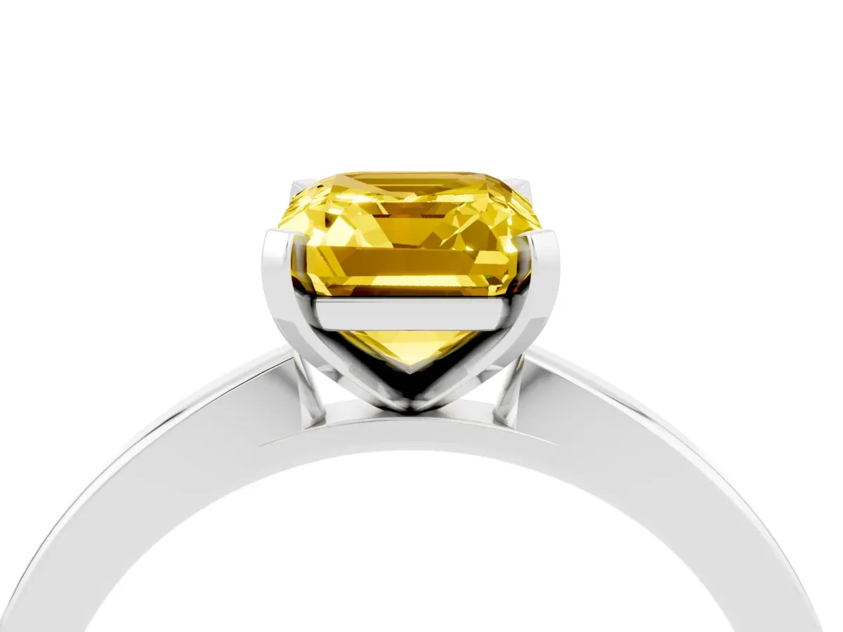 Emerald Cut Yellow Sapphire Solitaire Engagement Ring with Classic Band and Four-Prong Setting Silver