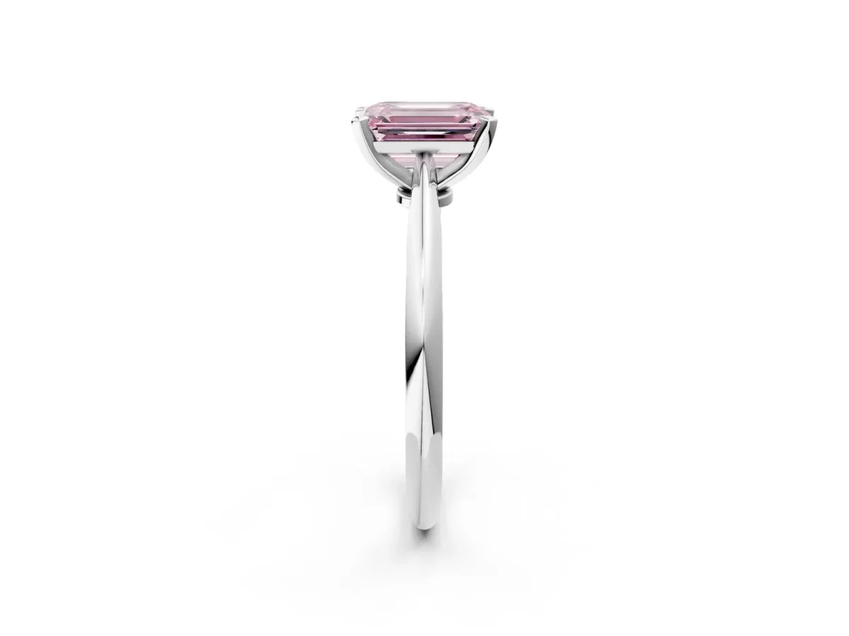 Fancy Pink Emerald Cut Diamond Solitaire Engagement Ring with Classic Band and Four-Prong Setting Silver