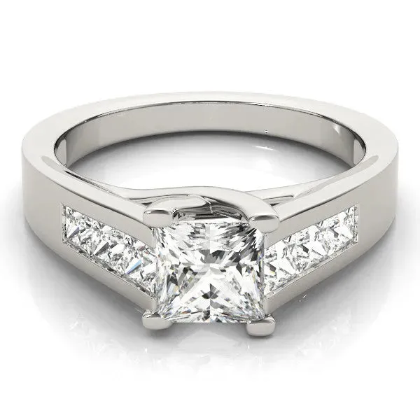 Princess Cut Cut Channel Set Solitaire Ring with Four-Prong Setting Silver