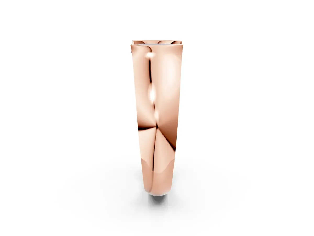 Fancy Pink Emerald Cut Solitaire Bezel Set Diamond Ring with Wide Band Rose gold