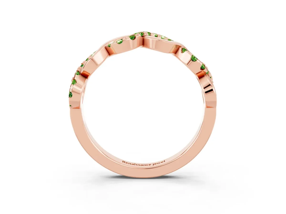 Twist Infinity Round Peridot Band with Pavé Setting Rose gold