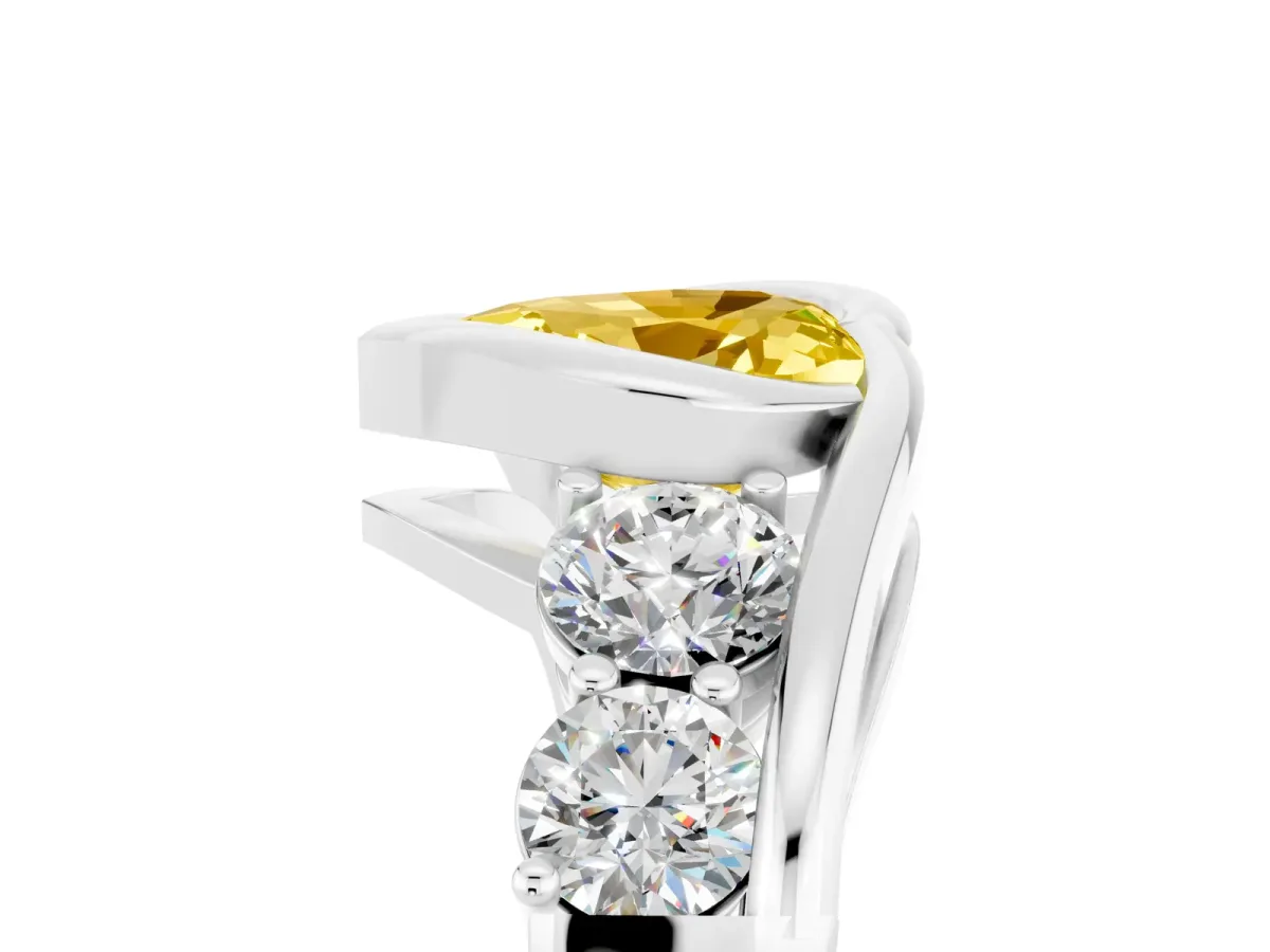 Bezel Set Heart Cut Yellow Sapphire Bypass Ring with Round Accents Silver