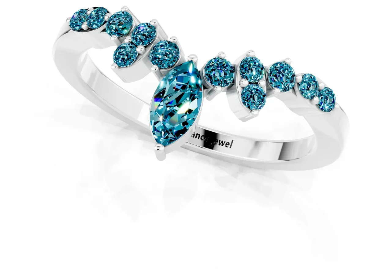 Marquise and Round Blue Topaz Chevron Band with Prong Setting Silver