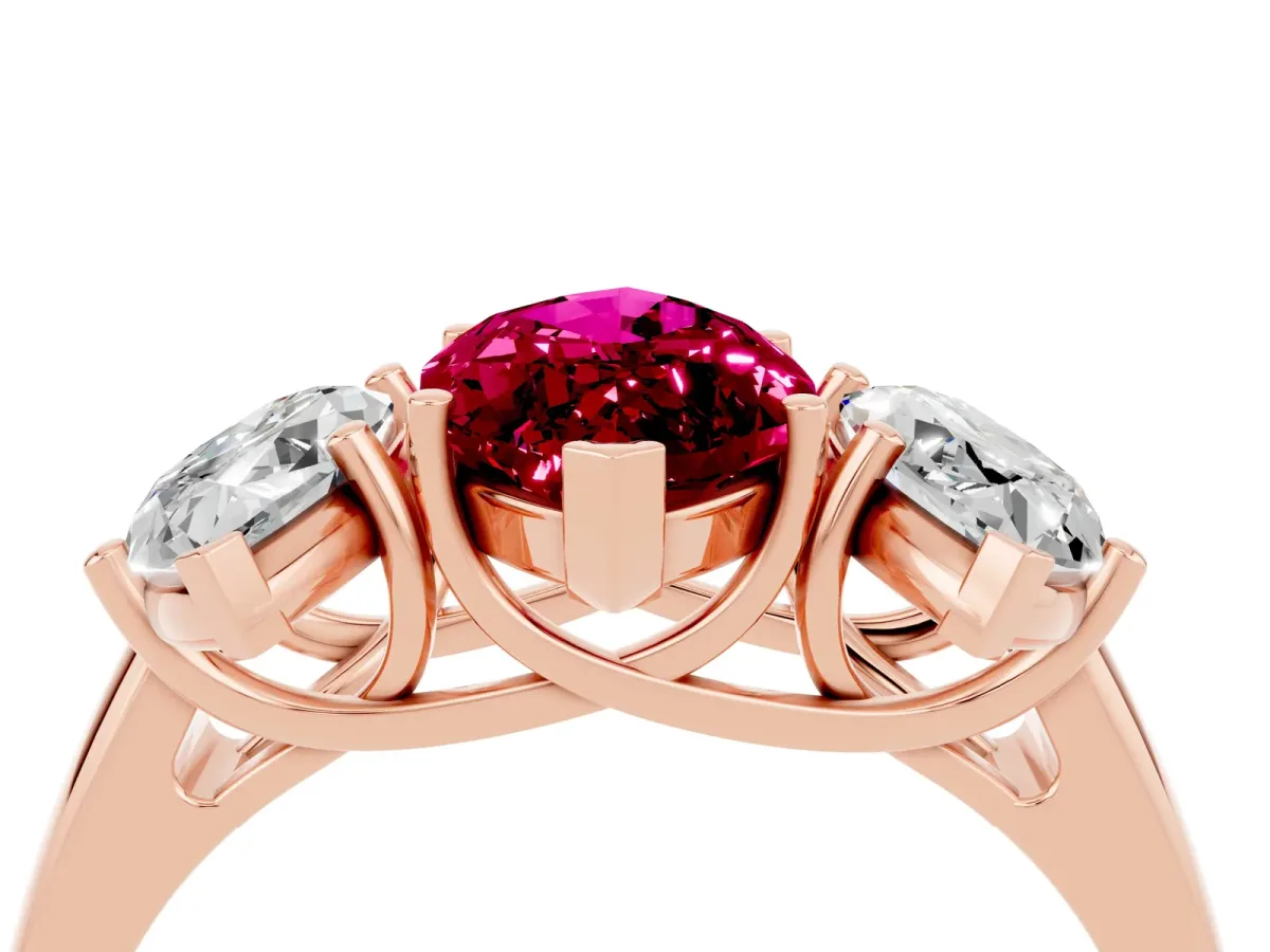 Three-Stone Marquise Cut Garnet Engagement Ring with Prong Setting Rose gold