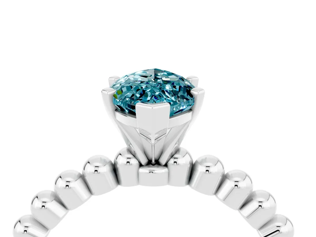 Marquise Cut Blue Topaz Solitaire Ring with Beaded Band and Prong Setting Silver