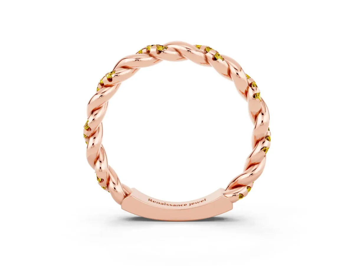 Twisted Pavé Round Yellow Sapphire Eternity Band Rose gold