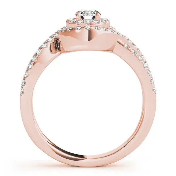 Round Cut Halo Twist Band Solitaire Prong Setting Rose gold