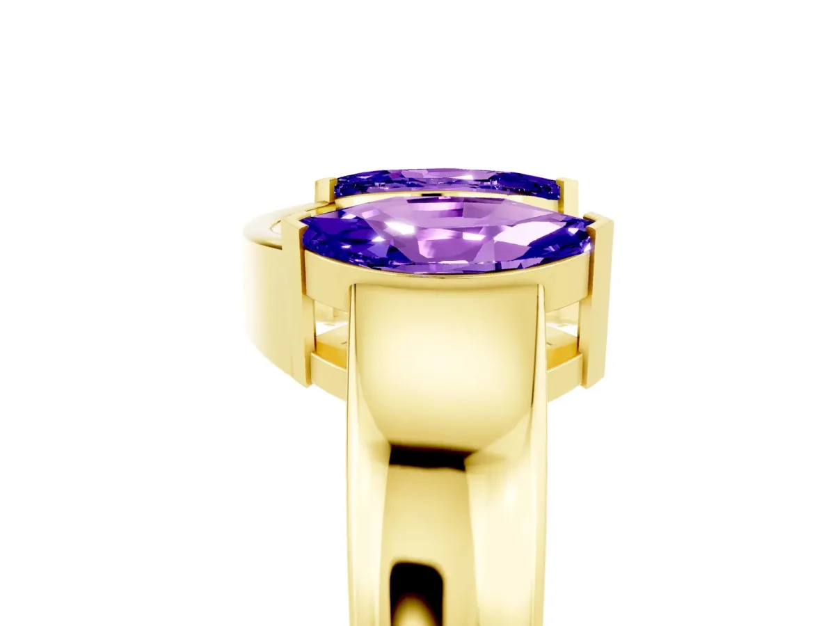 Marquise Tanzanite Open Band Ring with Tension Setting Yellow gold
