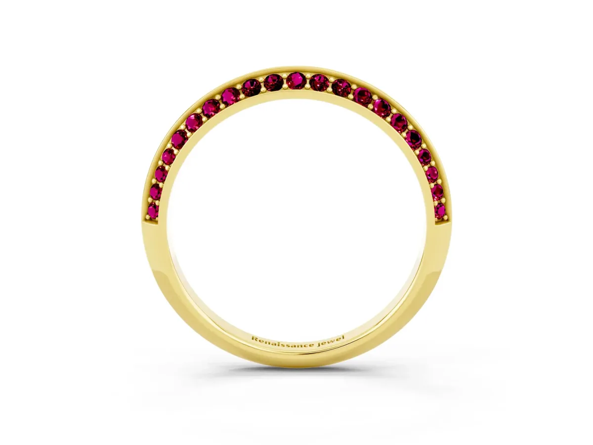 Double Row Pavé Round Garnet Eternity Band with Channel Setting Yellow gold