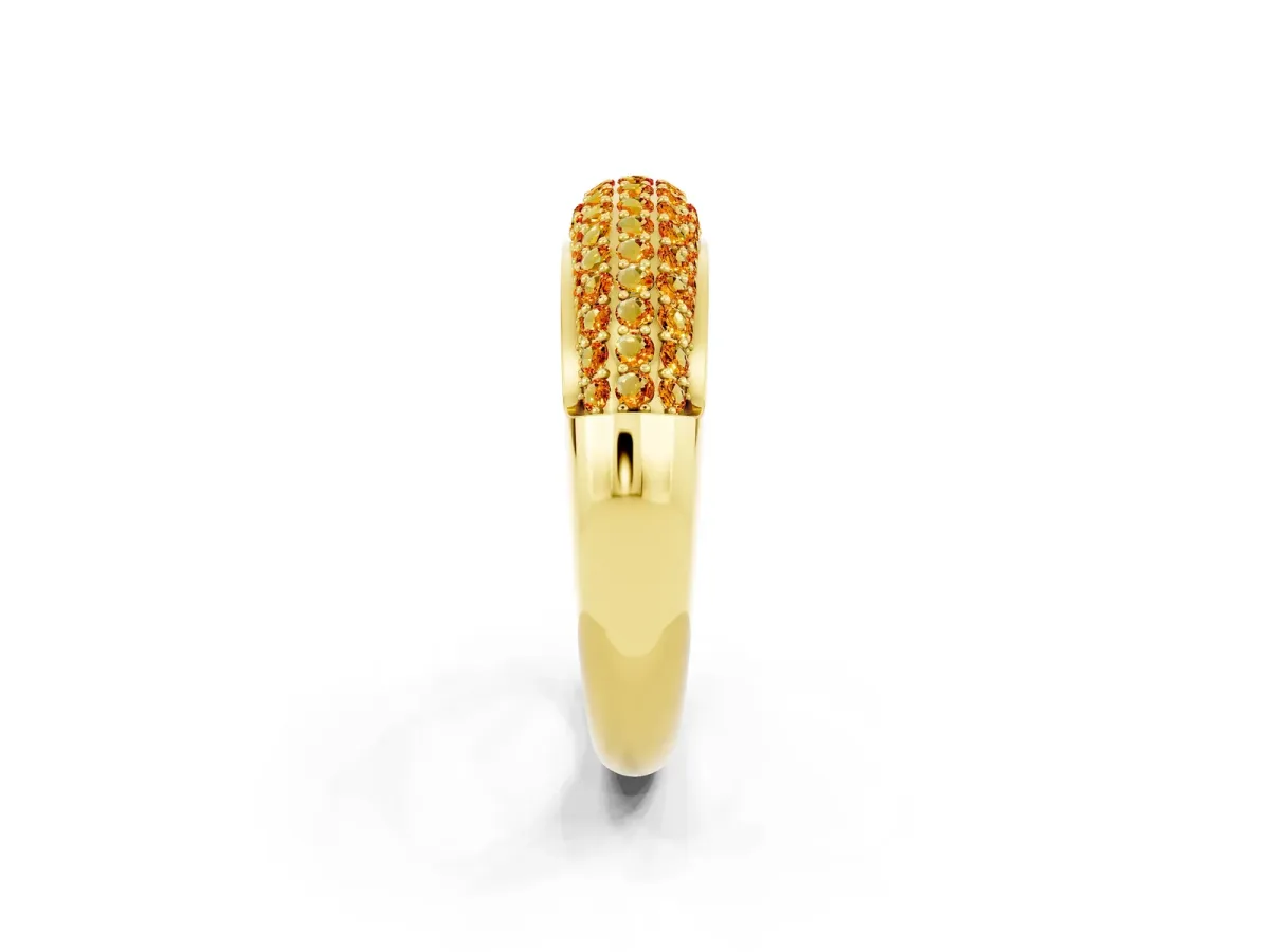 Three-Row Pavé Round Citrine Dome Band Yellow gold