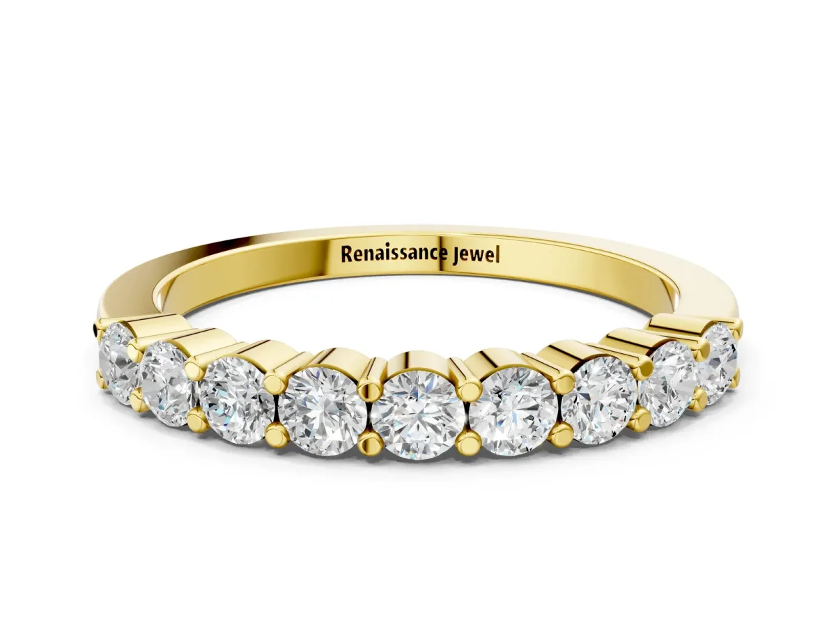 Round Diamond Prong Set Half-Eternity Band Yellow gold