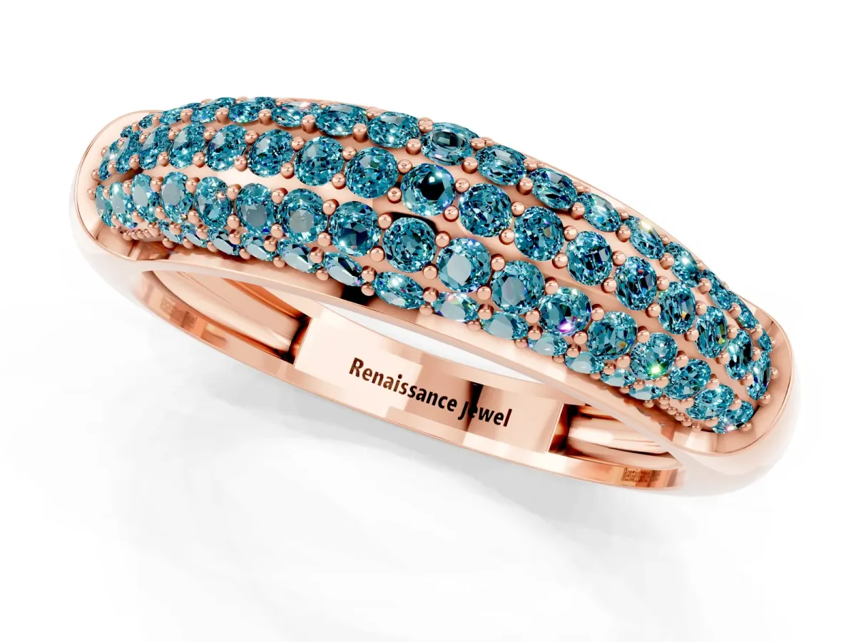 Three-Row Pavé Round Blue Topaz Dome Band Rose gold